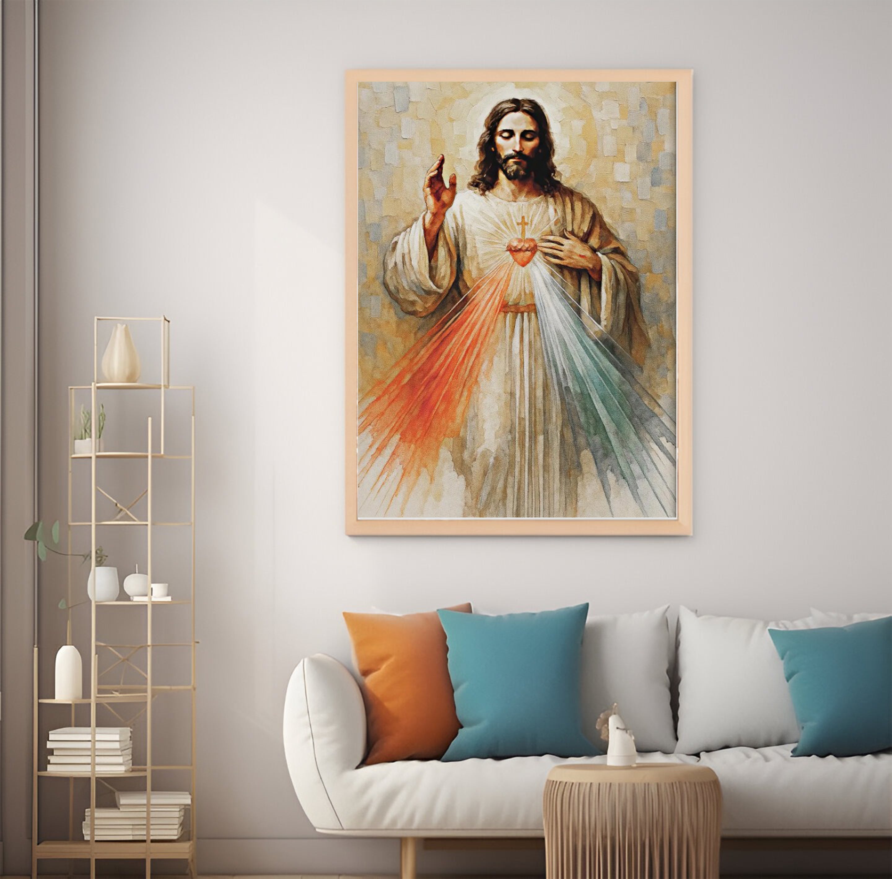 Sacred Heart of Jesus Divine Mercy Wall Poster, Catholic Christian Religious Art, Inspirational Jesus Christ for Living Room or Church
